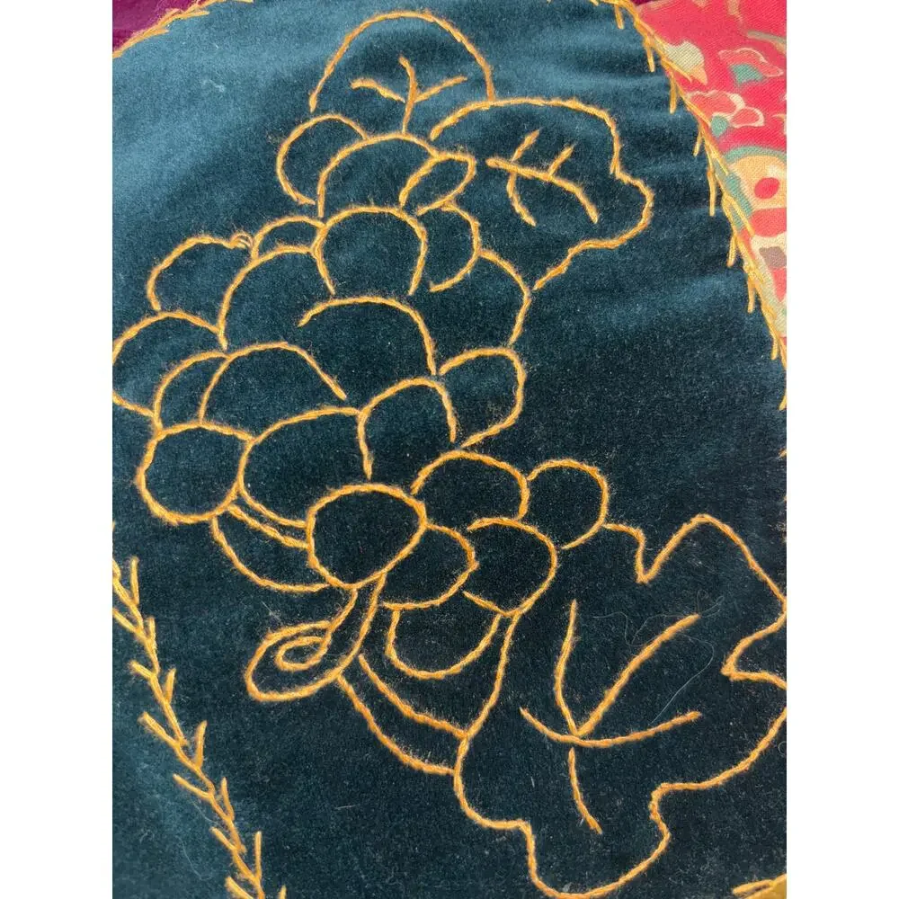 Nautica Crazy Quilt Pillow Sham 100% Cotton Retro Velvet Green Backing FLAW